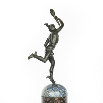 A Grand Tour Regency bronze figure of Mercury Hermes on a marble column