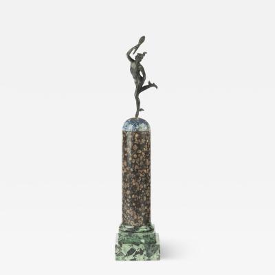 A Grand Tour Regency bronze figure of Mercury Hermes on a marble column