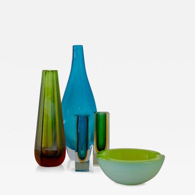A Group of Five Glass Vases and Bowls