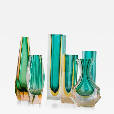 A Group of Six Green Murano Glass Vases 1960s