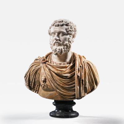 A HUGE AND IMPORTANT 18TH CENTURY ITALIAN CARVED MARBLE BUST OF ROMAN EMPEROR