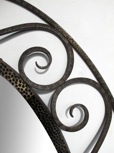 A Hand Crafted French Art Deco Iron Oval Mirror Style of Edgar Brandt