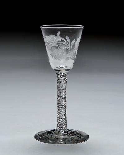 A JACOBITE ENGRAVED AIR TWIST WINE GLASS
