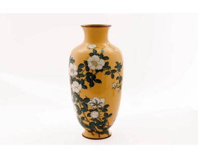 A Japanese Cloisonne Enamel Vase Attributed to Kawade Shibatar with Camellias