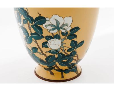 A Japanese Cloisonne Enamel Vase Attributed to Kawade Shibatar with Camellias