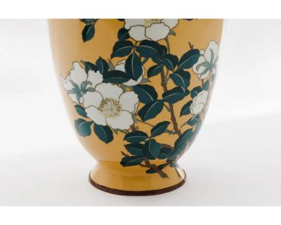 A Japanese Cloisonne Enamel Vase Attributed to Kawade Shibatar with Camellias