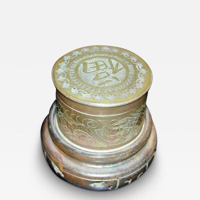 A Japanese Etched Brass Cylindrical Altar Box