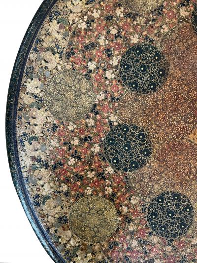 A Kashmir Lacquered Wood Circular Low Coffee Table