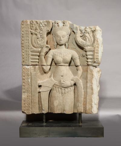 A Khmer Stone Sculpture of An Aspara Dancer