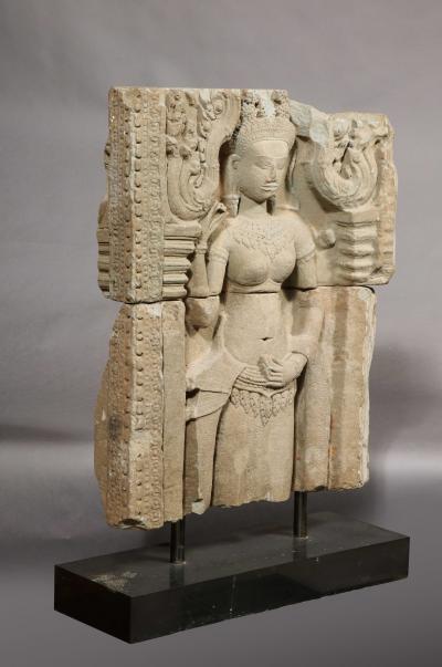 A Khmer Stone Sculpture of An Aspara Dancer