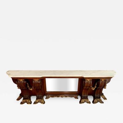 A LARGE VENETIAN STYLE ITALIAN CARVED WOOD MARBLE CONSOLE TABLE