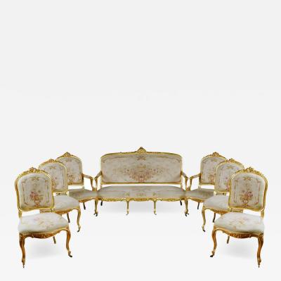 A LUXURIOUS FRENCH 7 PIECE AUBUSSON TAPESTRY PARLOR SET