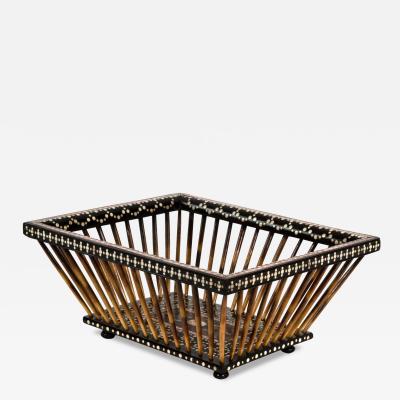 A Large Anglo Indian Porcupine Quill And Ebony Basket Circa 1880 