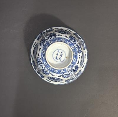 A Large Blue and White Phoenix roundel bowl Qing Dynasty Kangxi period 