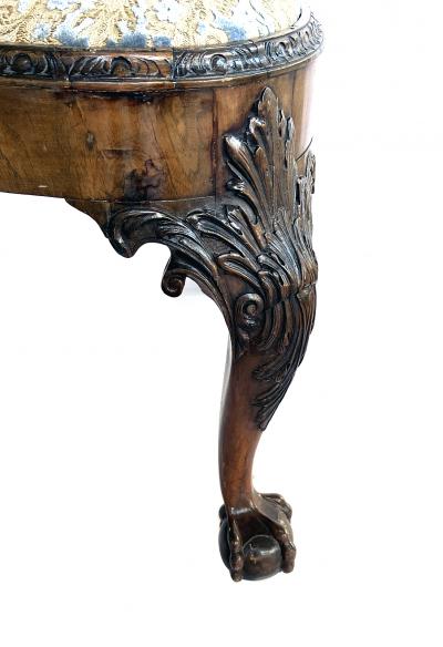 A Large English George II Walnut Bench with Carved Legs