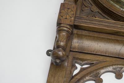 A Large Gothic Revival Carved Oak Barometer with a Rare Snail Tail Thermometer
