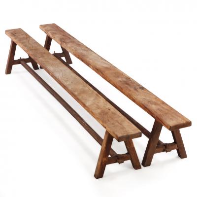 A Large Pair of French Elm Benches C 1940 
