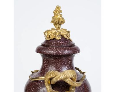 A Large Pair of French Ormolu Mounted Porphyry Vases