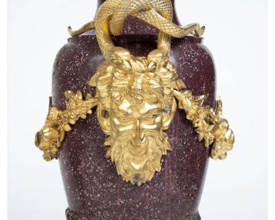 A Large Pair of French Ormolu Mounted Porphyry Vases