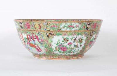 A Large Rose Medallion Punch Bowl with Rare Painted Panels