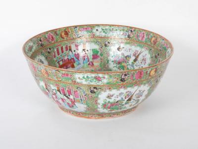 A Large Rose Medallion Punch Bowl with Rare Painted Panels