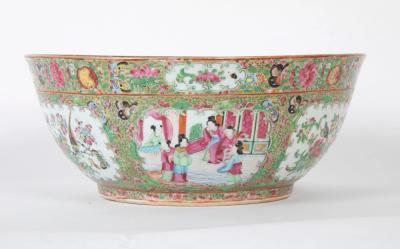 A Large Rose Medallion Punch Bowl with Rare Painted Panels