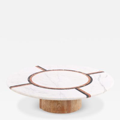 A Large Round Marble Oak Coffee Table C 1980 