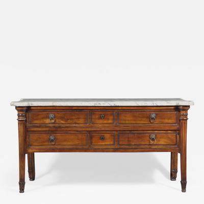 A Large Solid Walnut Late Louis XVI Commode With Original White Marble Top