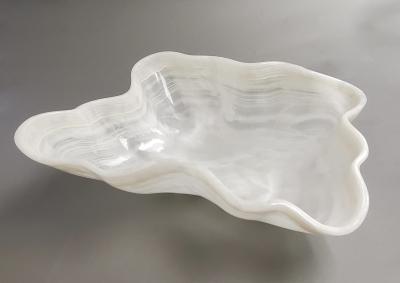 A Large White Shaped Onyx Bowl Or Centerpiece