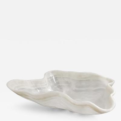 A Large White Shaped Onyx Bowl Or Centerpiece
