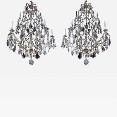 A Large and Exceptional Pair of French Rock Crystal and Glass Chandeliers