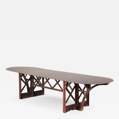 A Large oval French Vintage Industrial Iron Table early 20th C 