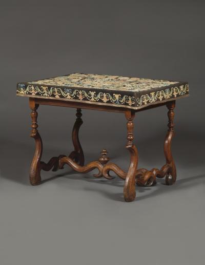 A Louis XIV Center Table Mounted With Rare Petit Point Floral Needlework Top