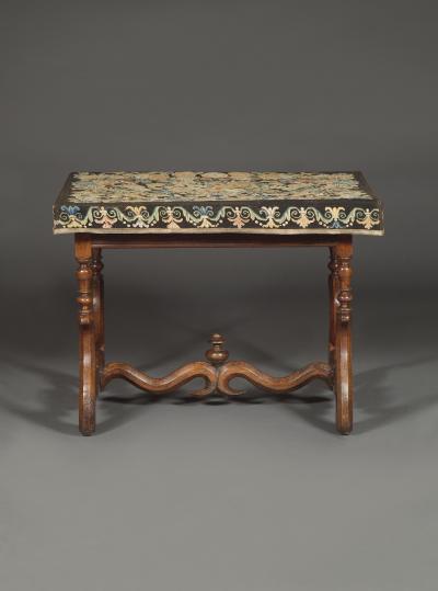A Louis XIV Center Table Mounted With Rare Petit Point Floral Needlework Top