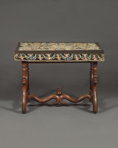 A Louis XIV Center Table Mounted With Rare Petit Point Floral Needlework Top