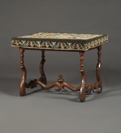 A Louis XIV Center Table Mounted With Rare Petit Point Floral Needlework Top