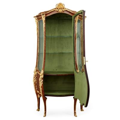 A Louis XV style gilt bronze mounted Vernis Martin and parquetry vitrine