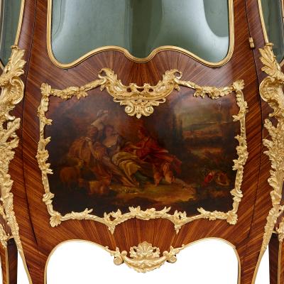 A Louis XV style gilt bronze mounted Vernis Martin and parquetry vitrine
