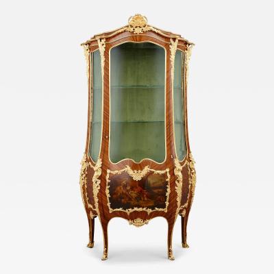 A Louis XV style gilt bronze mounted Vernis Martin and parquetry vitrine