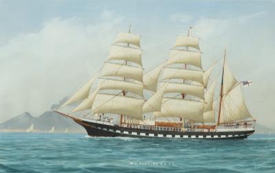 A Luca Papaluca painting of Royal Yacht Squadron yacht MY Fant me II RYS 