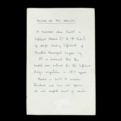 A Lugger lifeboat model by Twyman for the International Exhibition London 1862