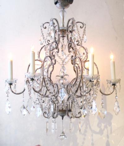 A Lustrous Italian Rococo Style Beaded 6 Light Chandelier