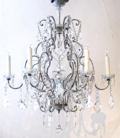 A Lustrous Italian Rococo Style Beaded 6 Light Chandelier