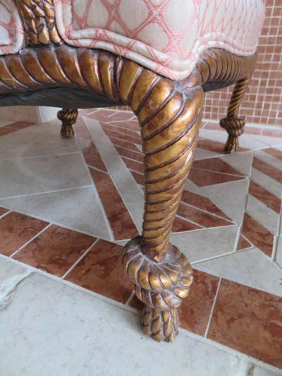 A M E Fournier Lovely Pair of Napoleon III Style Gilded Rope Tassel Chairs Hollywood Regency