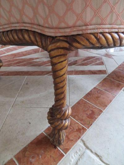 A M E Fournier Lovely Pair of Napoleon III Style Gilded Rope Tassel Chairs Hollywood Regency