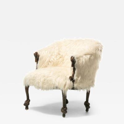 A M E Fournier Napoleon III Style Twisted Rope Tassel Frame Chair in Faux Fur Upholstery