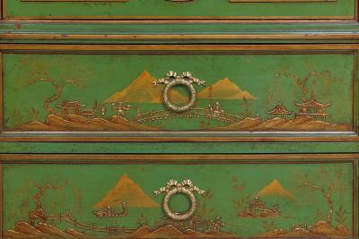 A Magnificent French C 1870 Ormolu Mounted Green Painted Chinoiserie Commode