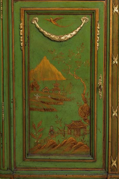 A Magnificent French C 1870 Ormolu Mounted Green Painted Chinoiserie Commode