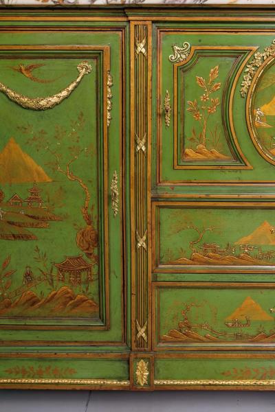 A Magnificent French C 1870 Ormolu Mounted Green Painted Chinoiserie Commode