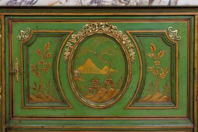 A Magnificent French C 1870 Ormolu Mounted Green Painted Chinoiserie Commode